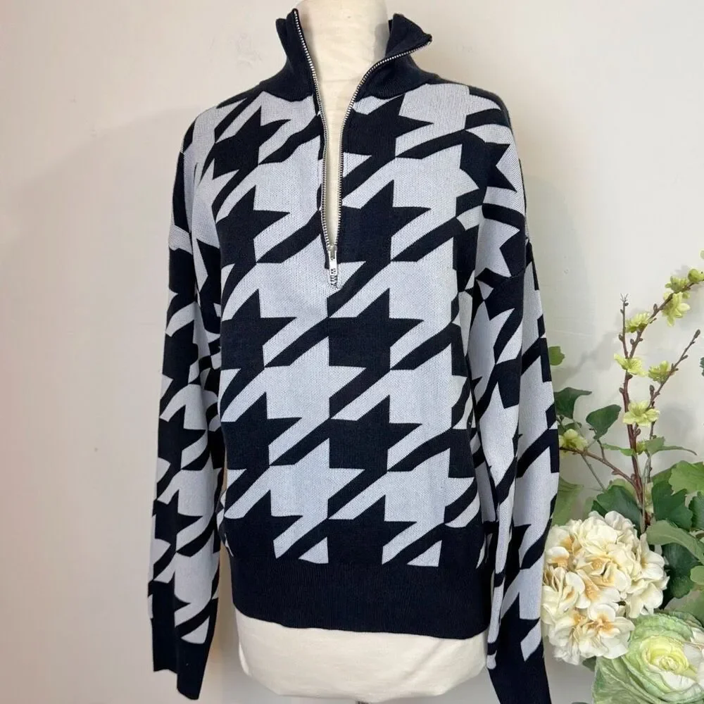 ANTHROPOLOGIE | houndstooth quarter zip sweat | Vigoss | new nwt | large - Picture 1 of 13